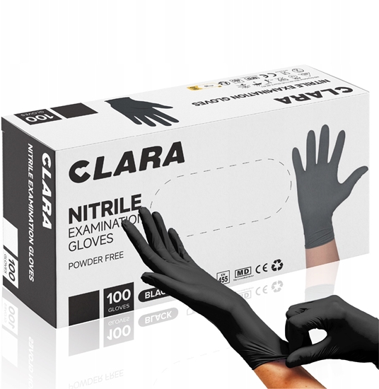 Изображение Rkawice nitrylowe bezpudrowe CLARA, 100 szt., rozmiar L, czarne