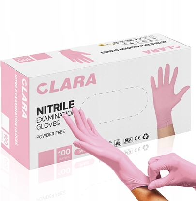 Picture of Rkawice nitrylowe bezpudrowe CLARA, 100 szt., rozmiar M, róowe