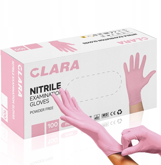 Picture of Rkawice nitrylowe bezpudrowe CLARA, 100 szt., rozmiar M, róowe