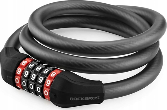 Изображение RockBros Zapicie rowerowe zamek na szyfr 5 cyfr lina 1.8m - czarne