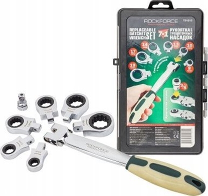 Изображение ROCKFORCE / WMC ROCKFORCE KLUCZ OCZKOWY-PRZEGUBOWY WYMIENNY Z GRZECHOTK kpl. 8el. 8-19mm