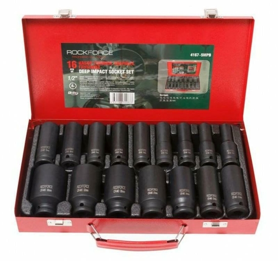 Picture of ROCKFORCE NASADKI UDAROWE DUGIE 16szt. 1/2"  /WALIZKA