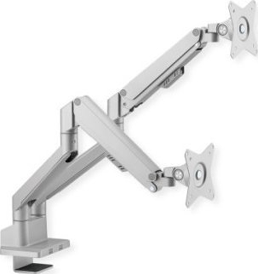 Picture of Roline Dual LCD Monitor Stand Pneumatic, Desk Clamp, Pivot, 2 Joints, silver