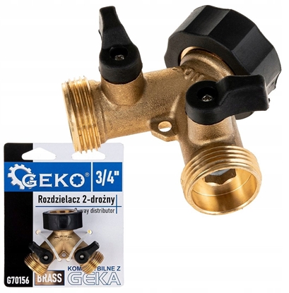 Attēls no Rozdzielacz 2-drony na kran GW3/4" x 2 GZ3/4" z zaworami kulowymi (10/60)