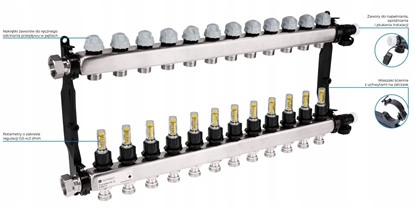 Изображение Rozdzielacz ProCalida VA 1C ze stali nierdzewnej, 12 obiegów , nakrtki G1 0,5 - 4,0 l/minA