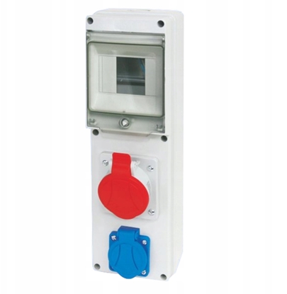 Picture of Rozdzielnica budowlana Elektromet Dzieroniów RSE-01 942061 natynkowa 4 moduy z gniazdami: 1x16A 3P+N+Z 400V~ 1x16A 2P+Z 250V~ IP54