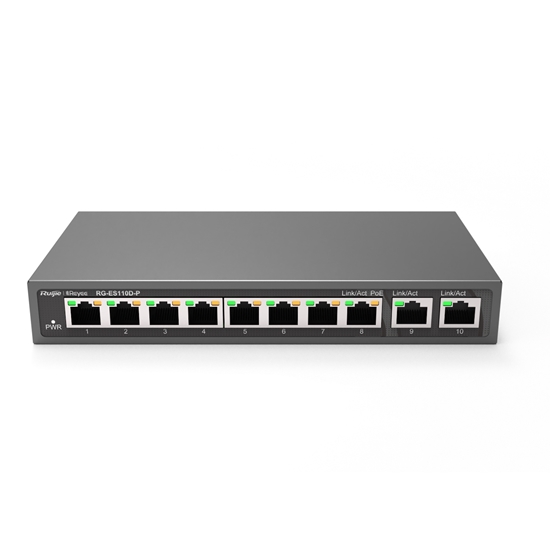 Picture of Ruijie RG-ES110D-P 8-port 10/100Mbps 6kV 5.6Gbps 8 PoE+ Slēdzis Melns