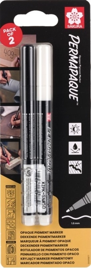 Изображение Sakura Markery Permapaque z cienk kocówk, czarny + biay, Sakura