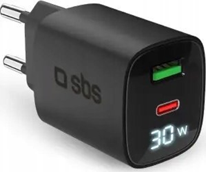 Изображение SBS PD Travel Charger 30W USB-C/18W USB LCD GaN black