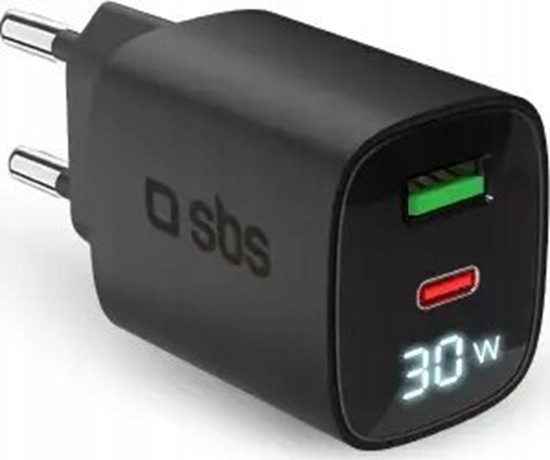 Изображение SBS PD Travel Charger 30W USB-C/18W USB LCD GaN black