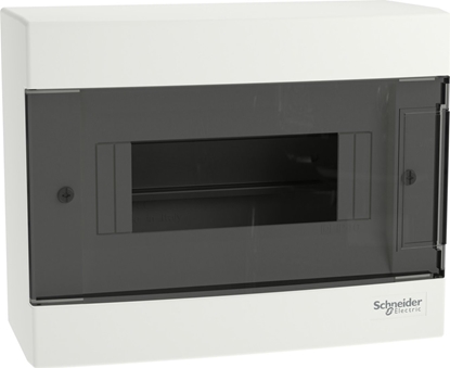 Attēls no SCHNEIDERE Rozdzielnica natynkowa Schneider 1x8 IP40 IK07 Easy9 EU EZ9EU-1-8-NT-T EZ9EUC108 biaa drzwi transparentne