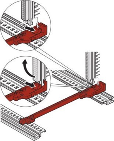 Picture of SCHROFF Szyna prowadzca SCHROFF, typ standardowy, z przyczem DIN, tworzywo sztuczne, 160 mm, szeroko rowka 2 mm, czerwona, 1 para