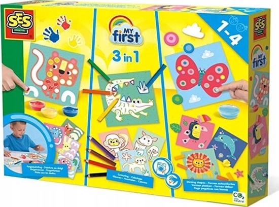 Picture of SES SES My first 3 in 1 fingerpainting set with colouring and sticking shapes