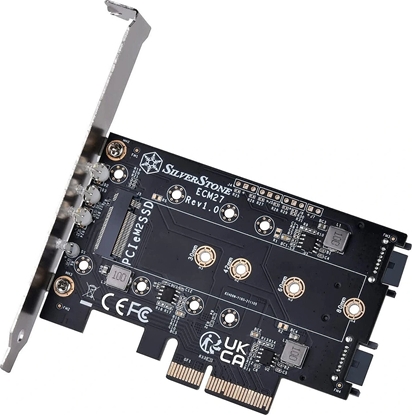 Attēls no SilverStone Silverstone SST-ECM27 M.2/SATA Adapterkarte, PCIe 4.0, 1x M-Key, 2x SATA 6G - Low Profile