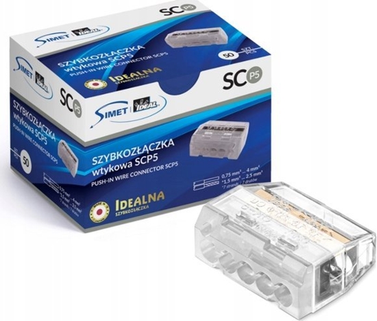Изображение Simet Szybkozczka wciskana do drutów 5x 0,75-4mm2 24A Simet Ideal SCP5 88000002S transparentna/biaa
