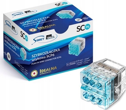 Изображение Simet Szybkozczka wciskana do drutów 6x 0,75-4mm2 24A Simet Ideal SCP6 88000003S transparentna/niebieska