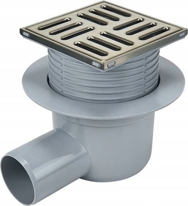 Picture of Syfon Kessel Wpust azienkowy regulowany z wyj. bocznym 50 mm, ruszt 100x100 mm, ruszt i ramka nierdzewna [1/5]