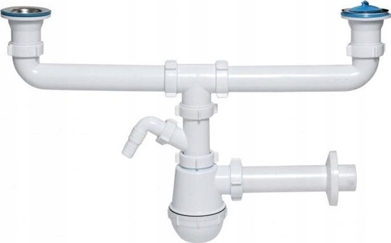 Изображение Syfon Tycner Syfon do zlewu fi50 mm butelkowy, metalowe sitko, wyjcie: pralka/zmywarka 2-komory [5/15]