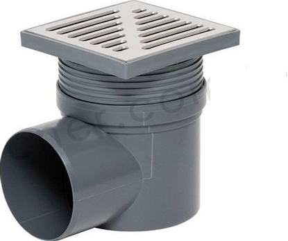 Attēls no Syfon Tycner Wpust azienkowy regulowany z wyj. bocznym 110 mm, ruszt nierdzewny 150x150mm [1/20]