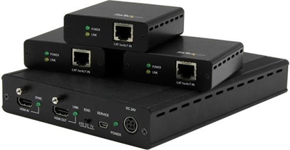 Picture of System przekazu sygnau AV StarTech Zestaw Extender, 3 porty, Cat5, HDMI (ST124HDBT)