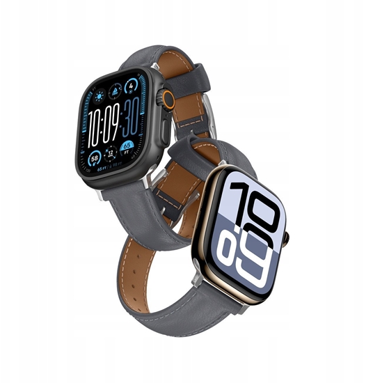 Изображение Skórzany pasek AMAZINGTHING Class Band do Apple Watch 45 / 46 / 49 mm - szary
