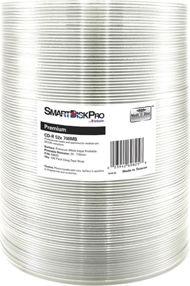 Attēls no Smartdisk CD-R, 69825, Premium White Injekt Printable, 100-pack, 700MB, 52x, 80min., 12cm, wrap, do archiwizacji danych