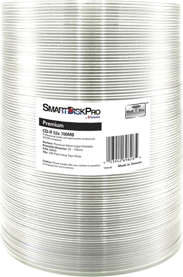 Изображение Smartdisk CD-R, 69826, Premium Silver Injekt Printable, 100-pack, 700MB, 52x, 80min., 12cm, wrap, do archiwizacji danych