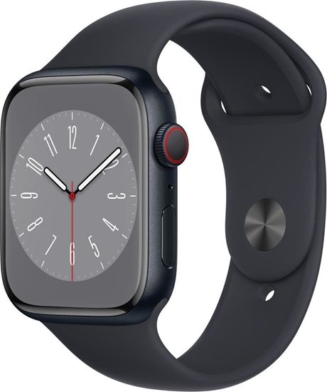 Изображение Smartwatch Apple Watch 8 GPS + Cellular 45mm Midnight Alu Sport Czarny (MNK43FD/A)