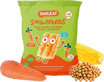 Attēls no Smileat Smileat, BIO Smilondas, Chrupki z ciecierzycy, kukurydzy i soczewicy, marchewkowe, 25 g