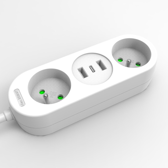 Picture of Solight 2z + USB A+C 17W, cestovní prodluovací pívod 1.5m, bílý