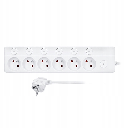 Attēls no Solight 6z prodluovací pívod, 3m, 3 x 1mm2, bílý, 6+1 vypína