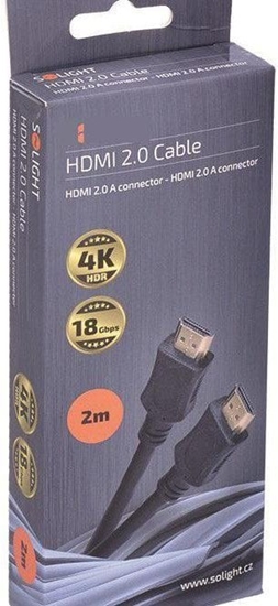 Изображение Solight HDMI kabel s Ethernetem, HDMI 2.0 A konektor - HDMI 2.0 A konektor, blistr, 2m