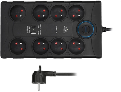 Attēls no Listwa zasilajca Solight Solight pepová ochrana, 8z, USB A+CA, 2m, erná