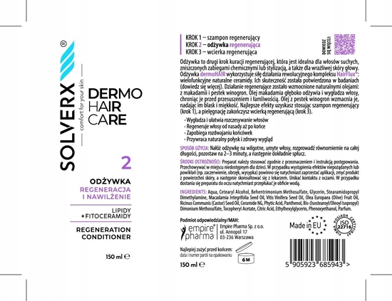 Picture of SOLVERX Dermo Hair Odywka do wosów Regeneracja i nawilenie 150 ml