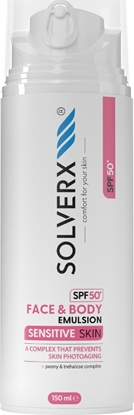 Picture of Solverx SOLVERX Sensitive Skin Emulsja ochronna do opalania do twarzy i ciaa SPF50+  150 ml