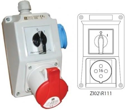 Изображение Spamel Zestaw instalacyjny z gniazdem czerwony 16A 4P 0-1 (ZI02R111)