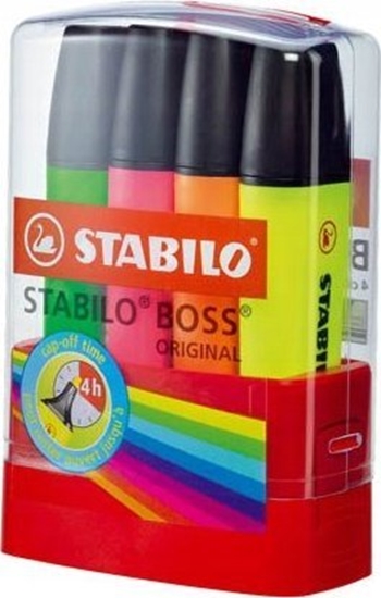Picture of Stabilo ZAKRELACZ STABILO BOSS MIX KOLORÓW 4 SZT. + W POJEMNIKU PLASTIKOWYM