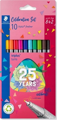 Изображение Staedtler STAEDTLER Fineliner triplus, 8 + 2 Celebration-Set Strichstärke: 0,3 mm, dreieckig, DRY SAFE, sortiert in gelb, - 1 Stück (334 BK10TA)