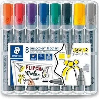 Attēls no Staedtler STAEDTLER Lumocolor Flipchart-Marker 356/356B, 8er Etui nachfüllbar, DRY SAFE, auswaschbar, blockierte Spitze, - 1 Stück (356 SWP8)