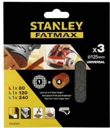 Изображение Slīpēšanas siets Stanley; 125 mm; P80/P120/P240; 3 gab.