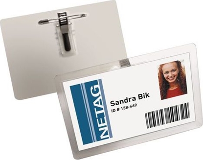 Picture of Staples DURABLE Identyfikator samolaminujacy z kombi klipem, 25 sztuk