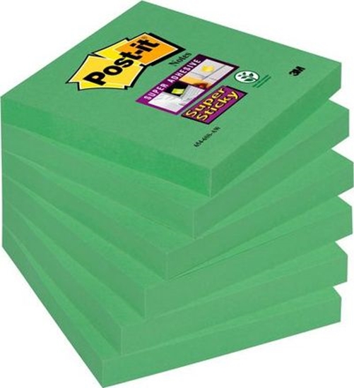 Picture of Staples POST-IT Bloczek SUPER STICKY 654-6SS-AW, szparagowa ziele, 76x76mm, 90 kartek, 6 sztuk