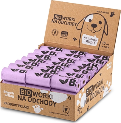 Picture of STARCHBAG Kompostowalne BIOworki na odchody 63 rolki x 15szt, kol. liliowy