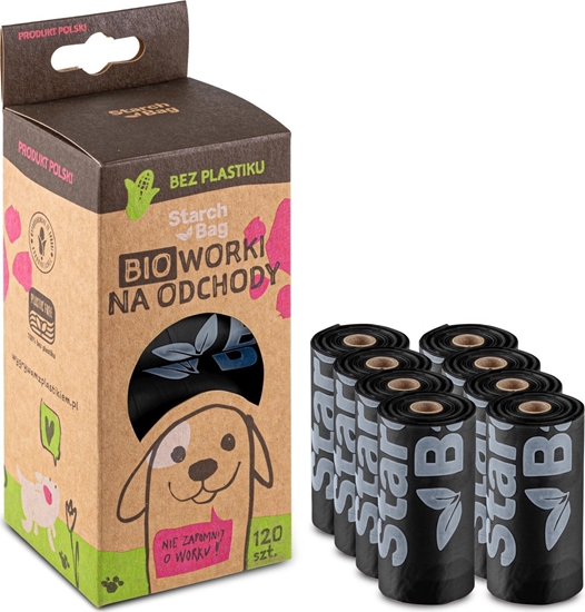 Изображение STARCHBAG Kompostowalne BIOworki na odchody 8 rolek x 15szt, kol. czarny