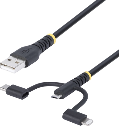 Изображение Kabel USB StarTech USB-A - USB-C + microUSB + Lightning 1 m Czarny (RLTCUB1MBK)