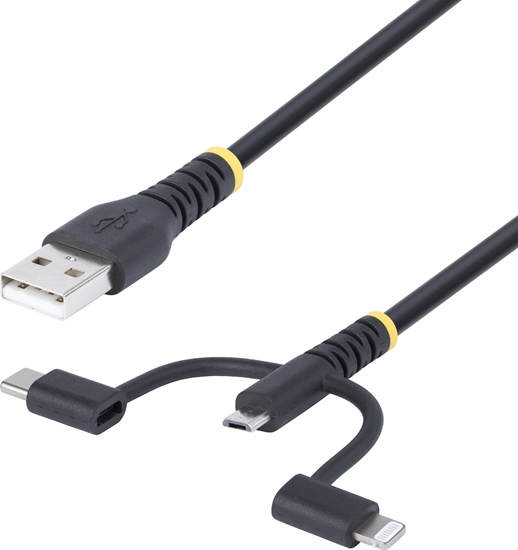 Изображение Kabel USB StarTech USB-A - USB-C + microUSB + Lightning 1 m Czarny (RLTCUB1MBK)