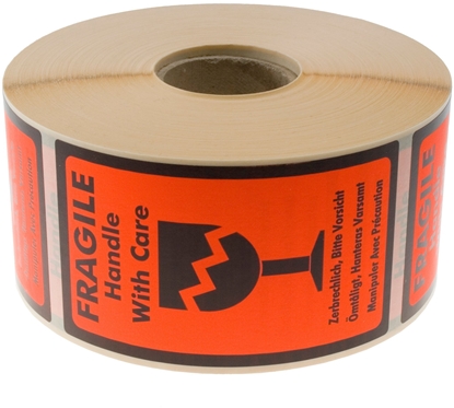 Attēls no Stickn Etiket m/tekst Fragile Handle with care 120x70mm 1000stk/rul