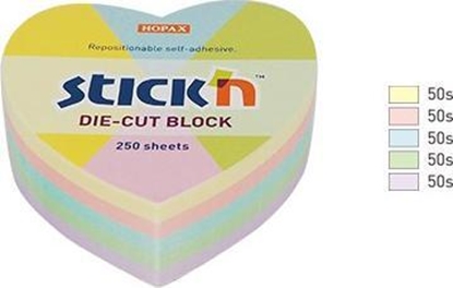 Attēls no Stickn Notes serce, 64x67mm, mix 5 kol. pastelowych, 250kart. Stick"n 21835