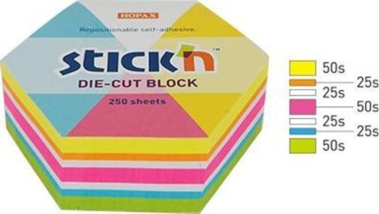 Picture of Stickn Notes szeciokt, 61x70mm, mix 5 kol. neon+biay, 250kart. Stick"n 21827