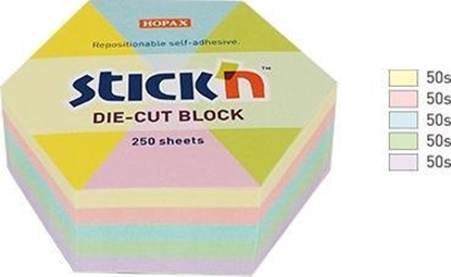 Attēls no Stickn Notes szeciokt, 61x70mm, mix 5 kol. pastelowych, 250kart. Stick"n 21826